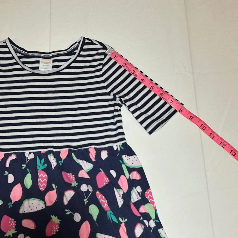 Gymboree Girls Small 5/6 Short Sleeve Blue Striped Fruit Salad Skater Dress